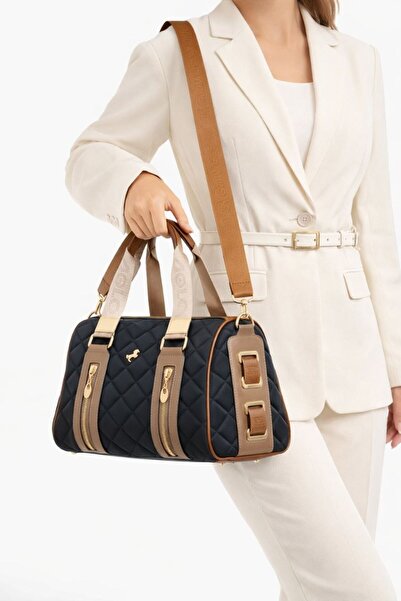 Just Polo Justpolo Women's Black Tan Cylinder Model Hand Shoulder Bag