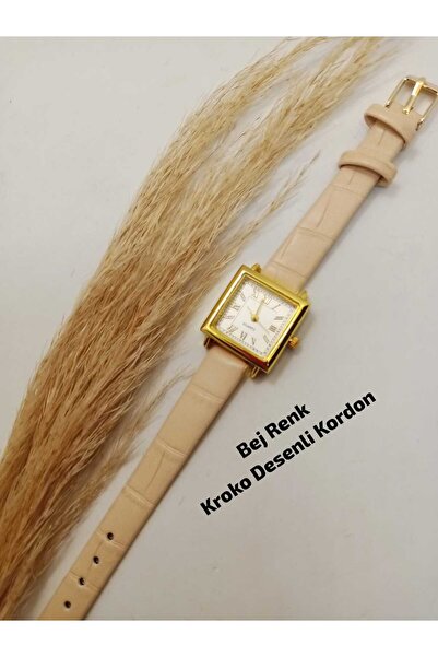 Classy Sare Model Bej Color Kroko Patterned Cord Gold Case Special Design Wom...