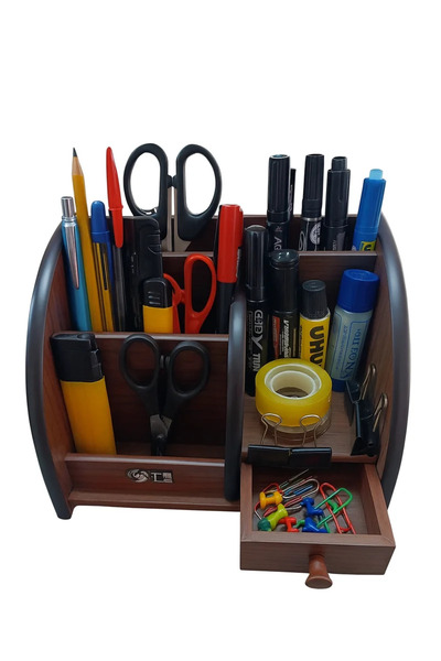 HOMİX حامل أقلام منظم خشبي لسطح الطاولة من هوميكس (1018)