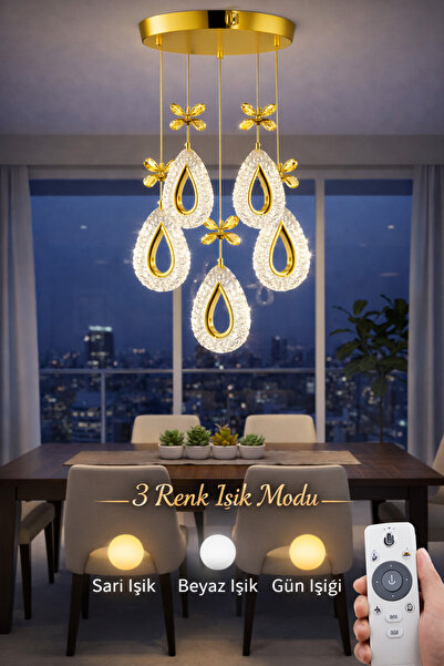 Marsel Lighting YAGMUR Model 5'li Gold 3 Renk Modu Ledli Modern Salon Mutfak ...