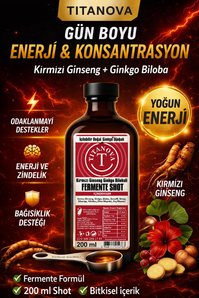 TİTANOVA KIRMIZI GİNSENG GİNKGO BİLOBALI FERMENTE SHOT 200 ML