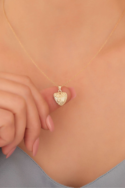 Nox Jewelry 14 Ayar Altın Dokulu Kalp Gümüş Kolye – Minimal Zarif Tasarım - C...