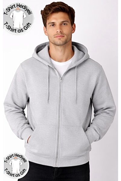 HerTarzınTrendi Unisex Basic Hoodie Zippered Sports Top with Tshird Gift
