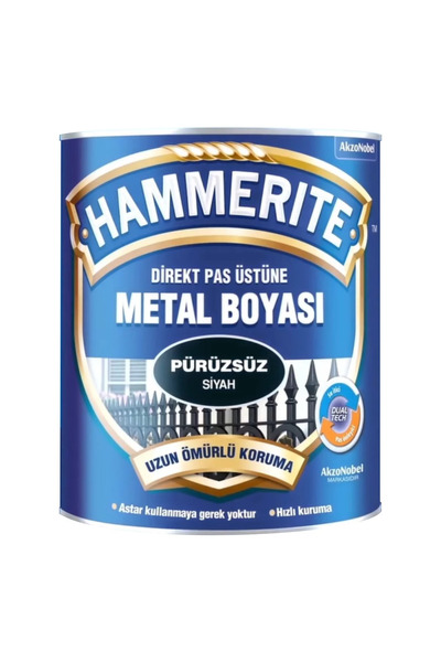 Marshall HAMMERİTE Direk Pas Üstüne Metal Boyası 750ml=1Kg Pürüzsüz Siyah-Ast...