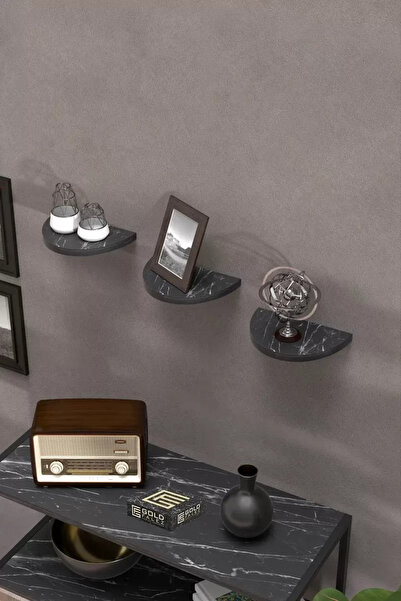 Kanonik Education رف حائط مزخرف 3 قطع أصيص زهور بيضاوي بنمط رخام أسود