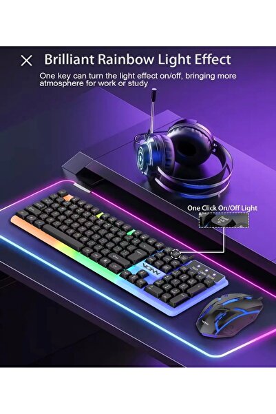 Genel Markalar Qpart Gm-14 Kablolu Led Işıklı Oyuncu Klavye & Mouse Seti Klavyemause