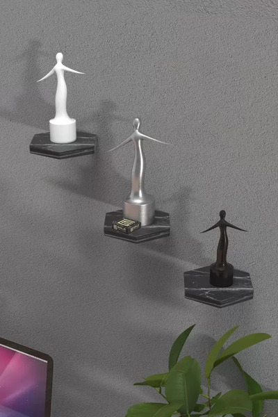 Kanonik Education رف جداري مزخرف على الحائط مكون من 3 قطع حامل زهور سداسي الش...