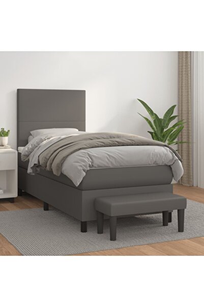 Concept Pat box spring cu saltea, gri, 100x200 cm, piele ecologică