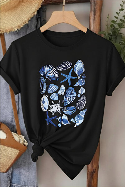 l'eivor Tricou de damă din bumbac cu imprimeu scoici și stele de mare