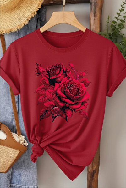 l'eivor Γυναικείο βαμβακερό μπλουζάκι με στάμπα Rose Primary Color