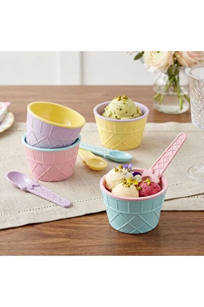 Qlüx مجموعة أوعية آيس كريم ملونة من 9 قطع تشمل 4 أوعية على شكل مخروط الآيس كر...