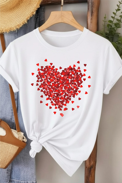 l'eivor Ukrašeni minimalistički dizajn srca Štampano Žene Pamuk T-shirt