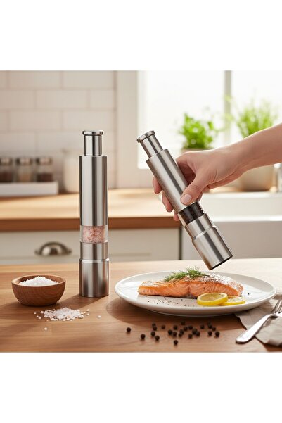 VANCKEY 2'li Karabiber Tuz Baharat Öğütücü Otomatik Basmalı Çelik Değirmen