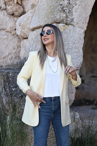 bytugcekaya Uçuk Sarı Kol Büzgü Detay Blazer