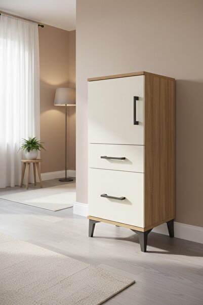 Dienni Arges Komodin 2 Raflı 2 Çekmeceli Tek Kapaklı 44x30x106 Çam-Aytaşı