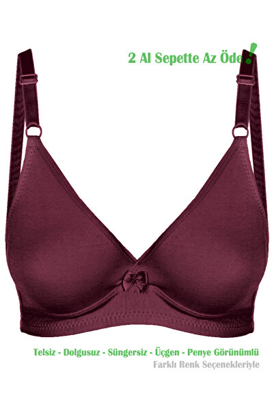 Women's Claret Red Basic Triangle Combed Cotton Bra