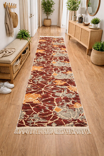 OEM Covor tradițional, dimensiune 80 x 300 cm maro și crem, model Geometric 03