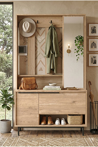 Robin Home Lidya Portmanto Vestiyer Ayakkabılık Aynalı Metal Ayaklı Sepet