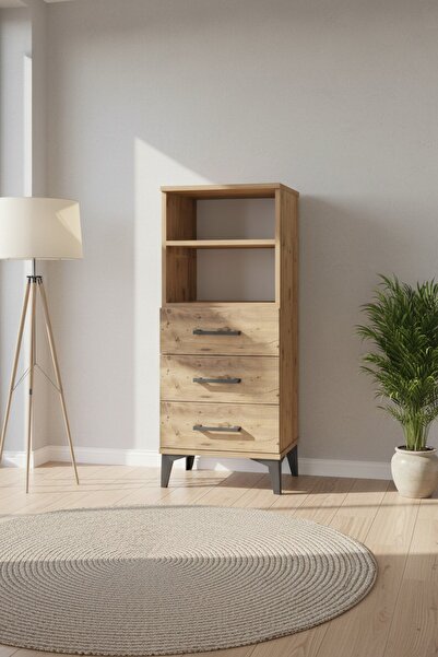 Dienni Arges Komodin 2 Raflı 3 Çekmeceli 44x30x106 Çam-Çam