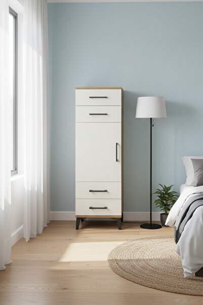 Dienni Arges Dolap 2 Raflı 4 Çekmeceli Tek Kapaklı 44x30x134 Çam-Aytaşı