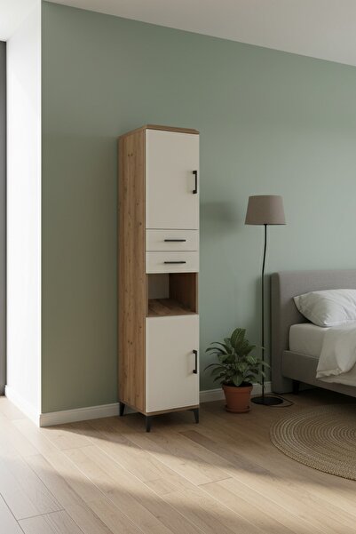 Dienni Arges Dolap 4 Raflı 2 Çekmeceli 2 Kapaklı 44x30x221 Çam-Aytaşı