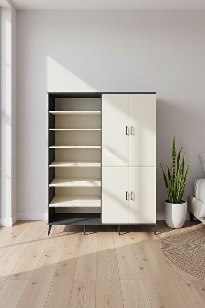 Dienni Hyperion Gardrop 8 Raflı 4 Kapaklı 2 Askılı 176x44x221 Antrasit-Aytaşı