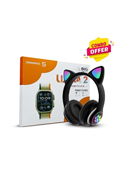 ZERO SPACE سماعة رأس وردية للأطفال + ساعة ذكية 7 في 1 مع جهاز تتبع اللياقة ال...