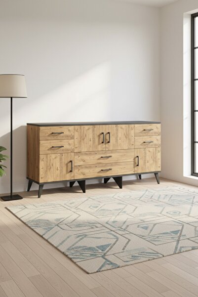 Dienni Arges Konsol 3 Raflı 6 Çekmeceli 4 Kapaklı 176x30x83 Antrasit-Çam/Çam