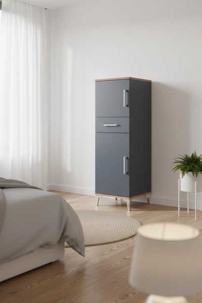 Dienni Kronos Dolap 2 Raflı Tek Çekmeceli 2 Kapaklı 44x59x134 Çam-Antrasit