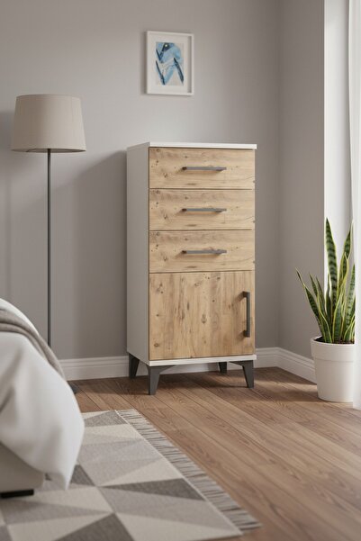 Dienni Arges Komodin 3 Çekmeceli Tek Kapaklı 44x30x96 Aytaşı-Çam