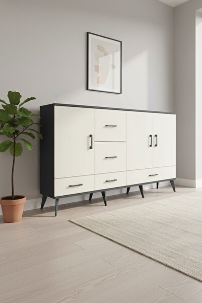 Dienni Arges Konsol 4 Raflı 5 Çekmeceli 3 Kapaklı 176x30x99 Antrasit-Aytaşı