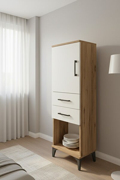 Dienni Arges Dolap 2 Raflı 2 Çekmeceli Tek Kapaklı 44x30x134 Çam-Aytaşı
