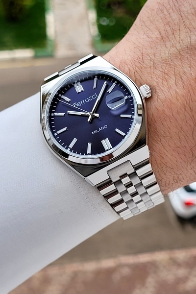 Ferrucci Dial Navy Blue Strap Silver Color 40 mm Men's Wristwatch