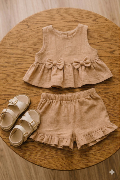 Nimini Kids Καλοκαιρινό T-shirt με μανίκια και σορτς για κορίτσια με λεπτομέρ...