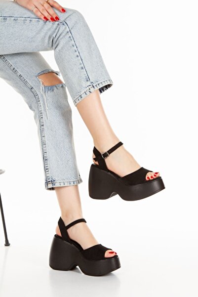 Limeo Sandale de vară pentru femei cu talpă înaltă neagră