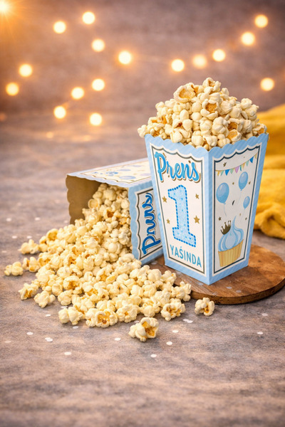 Baloncu Dede 1 Yaş Doğum Günü Mavi Konsept Prens Temalı Popcorn (Patlamış Mıs...