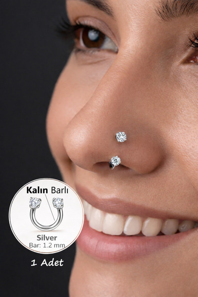 Sacce Scarves&Accessories Cerrahi Çelik Çift Uç Taşlı Burun Piercing – Septum...