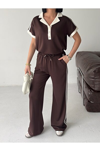Tarzımızbir Polo Collar Stripe Detailed Top and Bottom Set
