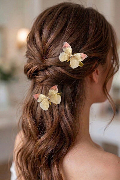 PETEK AKSESUAR قطعتان من مشبك قلم الفراشة من التول