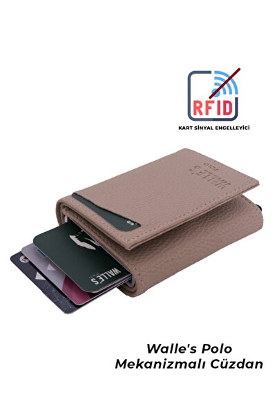 Walle's Polo Krem Deri Rfid Korumalı Alüminyum Otomatik Mekanizmalı Nakit Par...