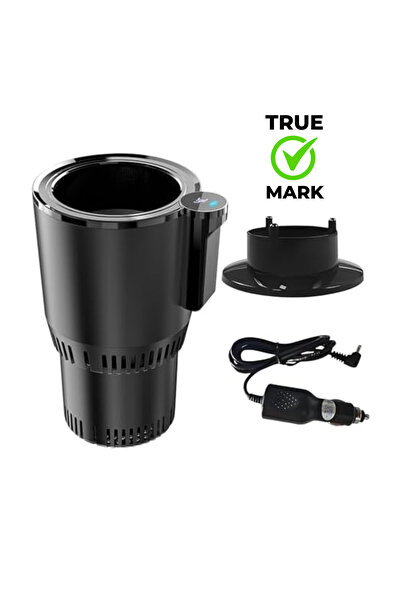 TRUE MARK - 12V Car Cup Heating/Cooling, 465ml, LCD Screen, Portable, Black