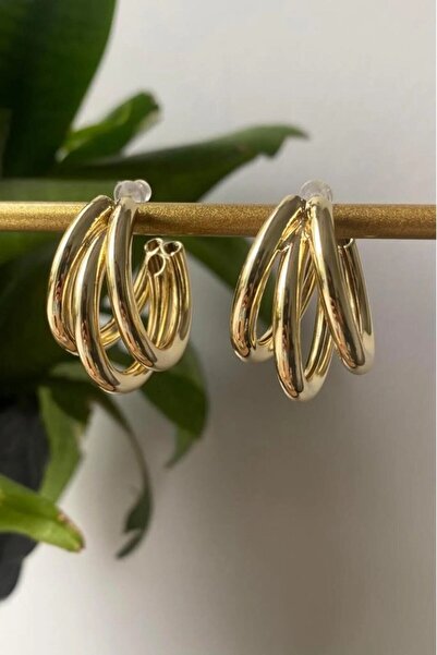 Haziran إكسسوار نسائي من الفولاذ على شكل حلقات ثلاثية كبيرة