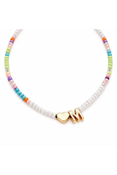 Pursehuit Colier auriu, cu mărgele colorate, litera M C2