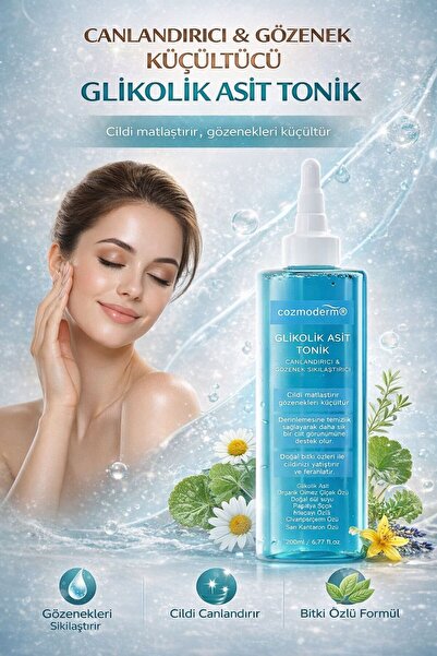 cozmoderm glikolik asit tonik canlandırıcı & gözenek sıkılaştırıcı 200 ml