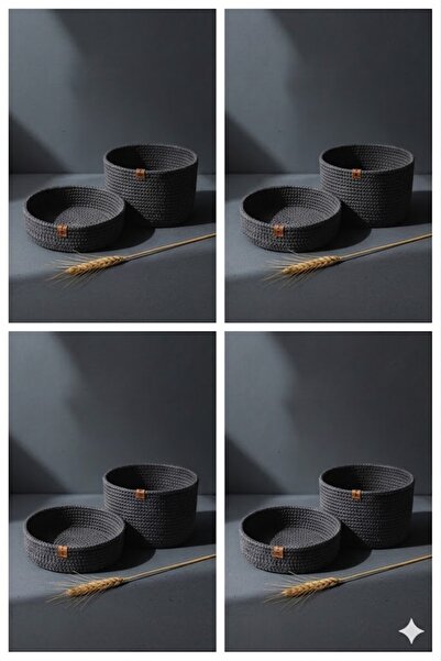 Life For You سلة ديكور دائرية إضافية 2 قطعة، لون أنثراسايت، 25*15 سم، منظم مت...