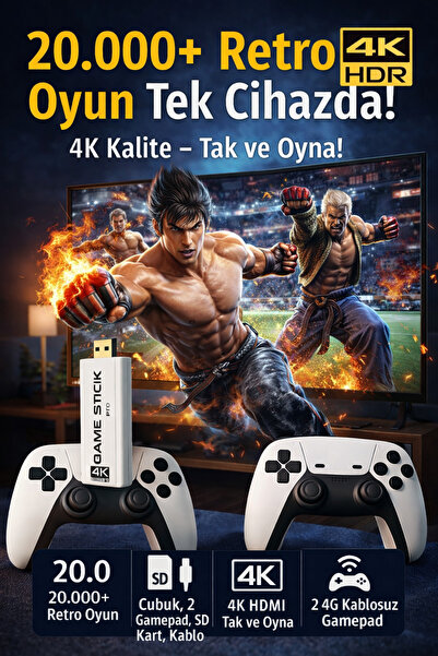 Zineets Gaming Atari 2.4g Uyumlu Kablosuz Çift Kol Atari Retro 20000 Oyun Gam...