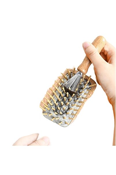 Schulzz Prohair Natural Saç Fırçası Ve Tarak Temizleyici Doğal Ahşap Saplı Ve Metal Uçlu Temizleyici Alet