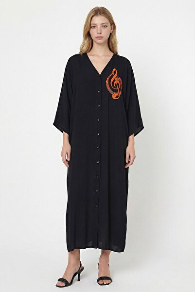 loia Women's Black Embroidered Maxi Length Woven Viscose Stylish Dress L26-Bc...