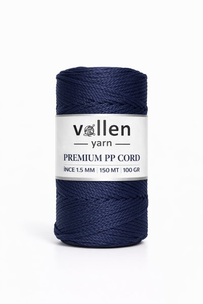 vollen yarn 600m Ață de macrame din poliester, Ață Supla, Ață pentru genți, Ață pentru brățări, macrame, bleumarin 1,5 mm-400 gr