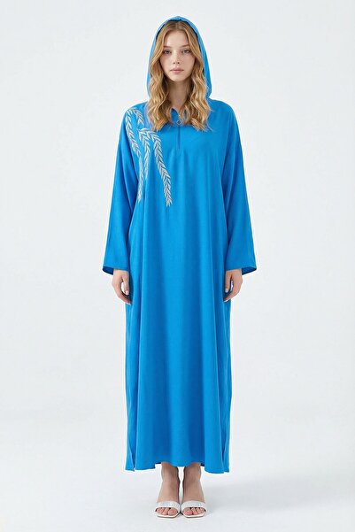 loia Γυναικείο μπλε κεντημένο μάξι φόρεμα από πλεκτό βισκόζη κομψό φόρεμα L26...